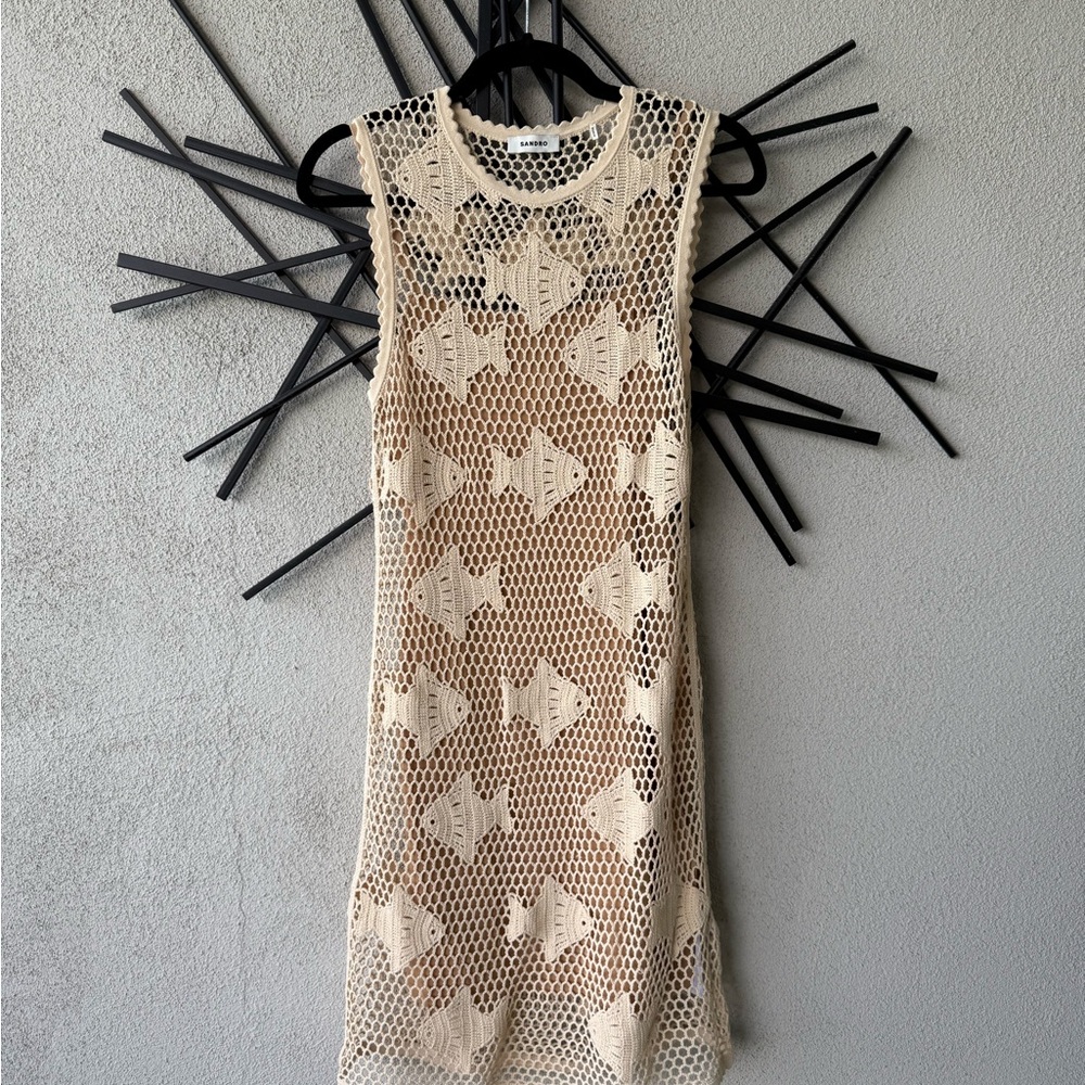 Sandro Beige Geometric Lace Mini Dress